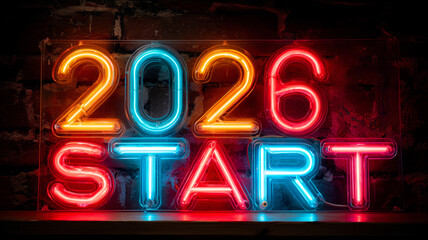 Fototapeta premium New year celebration begins with vibrant 2026 start sign lighting up the night