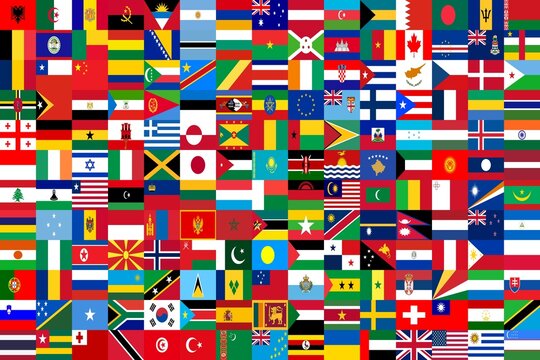 collage of 180 national state flags in a 15x12 grid arranged in alphabetical order