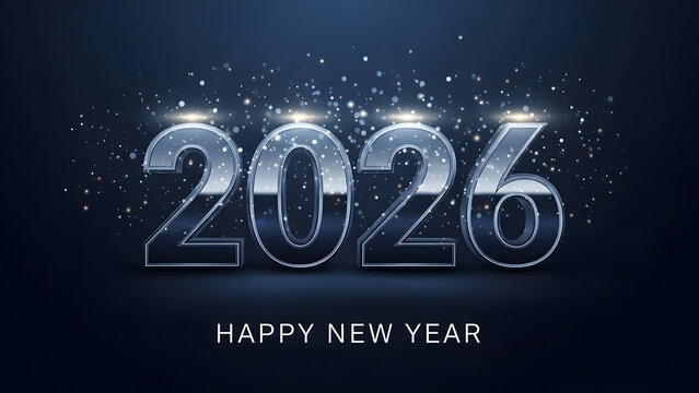 Elegant 2026 new year design with sparkling details and dark blue background for holiday celebrations and greetings