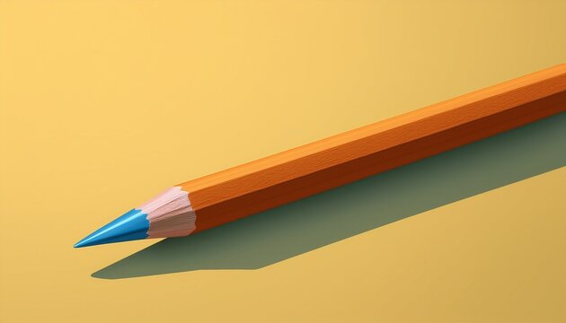 isolated pastel pencil with distinctive shadow on a light yellow background