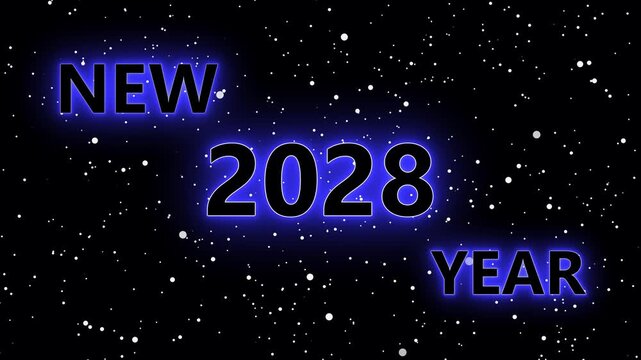 Happy New Year Neon 2028 Animation &ndash; green Particles Celebration Loop. Glowing Neon 2026 Text with Snow Particles &ndash; Festive Holiday Motion Graphic