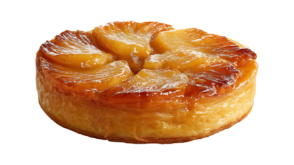 Rustic golden apple tarte tatin isolated on a white background