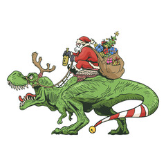 Santa in a t-rex illustration christmas
