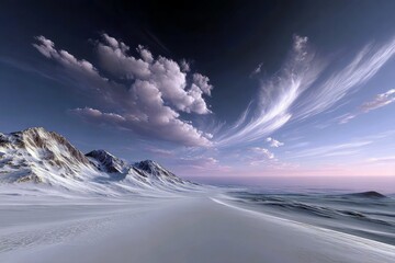 Snowy Mountains Under Dramatic Sky