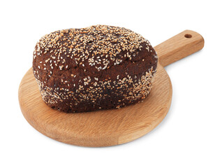 Delicious fresh rye bread with sesame seeds isolated on white