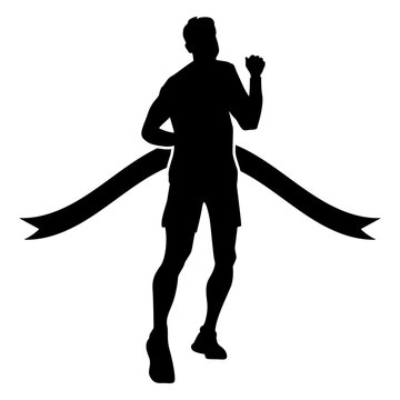 Man runner on the finish line cut out