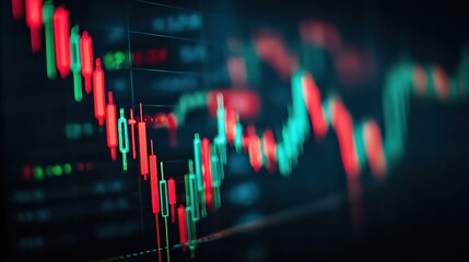 A colorful digital stock market chart displaying fluctuating prices in green and red.