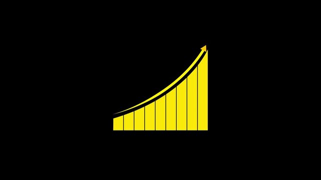 Yellow bar graph with increasing height on a black background chart data