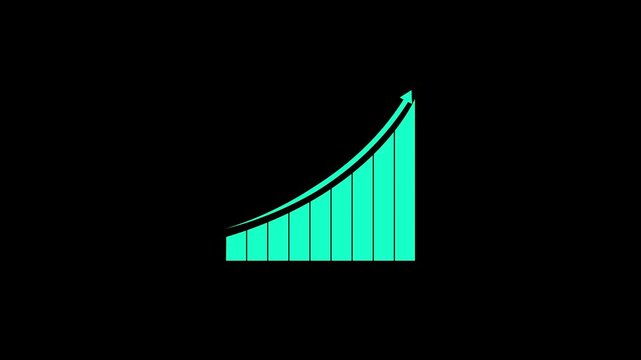Turquoise bar graph with increasing height on a black background chart data