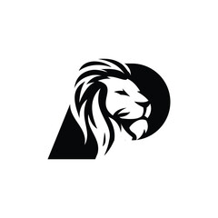 letter P with lion silhouette logo design