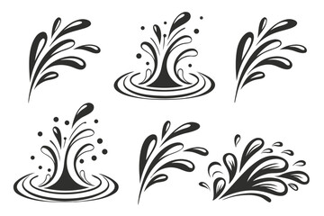 Water drops, black sea ocean waves stencil. Liquid elements, cry droplet icons vector set. Ink, sauce, river isolated