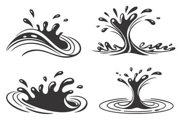 Water drops, black sea ocean waves stencil. Liquid elements, cry droplet icons vector set. Ink, sauce, river isolated