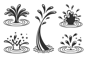 Water drops, black sea ocean waves stencil. Liquid elements, cry droplet icons vector set. Ink, sauce, river isolated