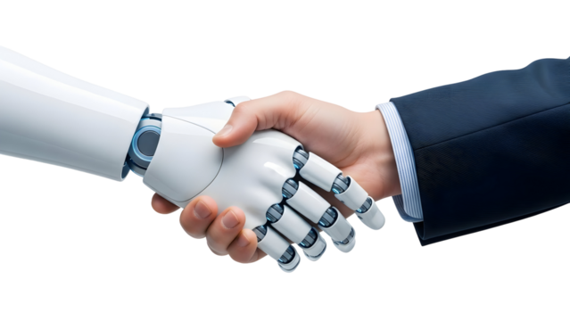 Human hand and robot hand shaking in agreement, concept of artificial intelligence and human collaboration - Powered by Adobe