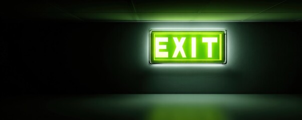 A glowing green "EXIT" sign illuminates a dimly lit corridor, emphasizing safety and direction in emergency situations.