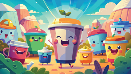 Cheerful coffee cups with faces bring joy and whimsy to your marketing campaign