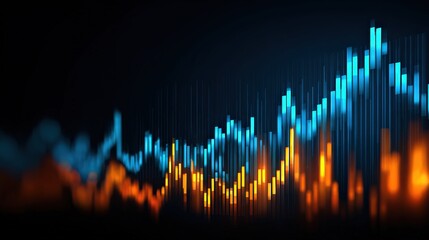 A vibrant digital graph displaying fluctuating data trends in blue, orange, and yellow against a dark background, symbolizing growth and market analytics.