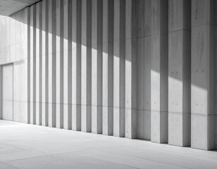 Fototapeta premium Gray concrete wall with vertical reliefs & strong light/shadow