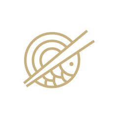 Icon Style Illustration Logo of Asian Street Fast Food Bar or Shop, Sushi, Maki, Onigiri Salmon Roll with Chopsticks