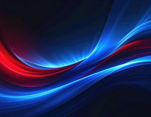 Naklejka premium Curving, flowing abstract waves of red and blue on dark field