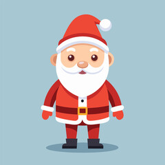 Charming cartoon illustration of a jolly santa claus character with a bright red suit and fluffy white beard standing cheerfully against a soft light blue background perfect for holiday designs