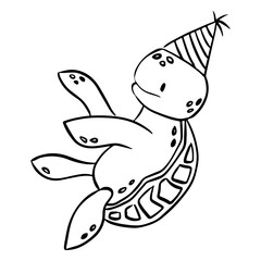 Turtle with birthday hat stroke