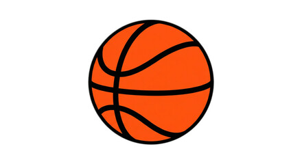 Fototapeta premium Simple bright orange basketball with black lines, isolated on a clean white background, a graphic cartoon illustration representing sports and play.