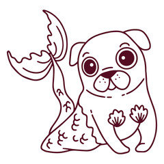 Funny pug mermaid character