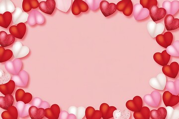 Obraz premium Romantic heart shaped balloons frame a soft pink background for valentines day