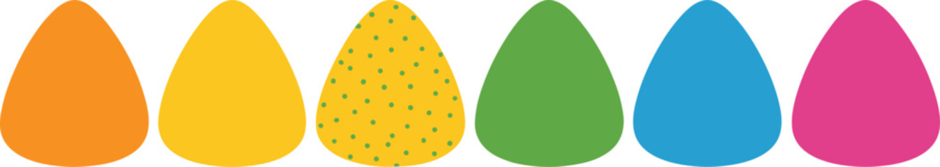Simple colorful egg illustration set with bright pastel designs, minimal festive decoration for Easter, spring celebration, crafts and creative graphic projects