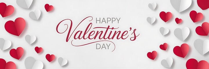 Elegant red and white hearts celebrate happy valentine s day with script text