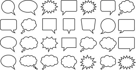 Diverse collection of hand drawn speech bubbles and thought balloons for creative communication and graphic design projects with a clean and minimalist aesthetic © LailaArtworks