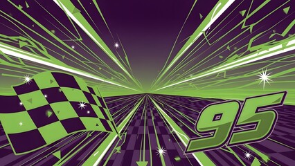 High-Speed Racing Abstract Background with Checkered Flag and Number 95 perfect for gaming background, sports event promotion, website banner, digital art,