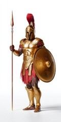 Obraz premium African male spartan warrior with spear and shield in armor