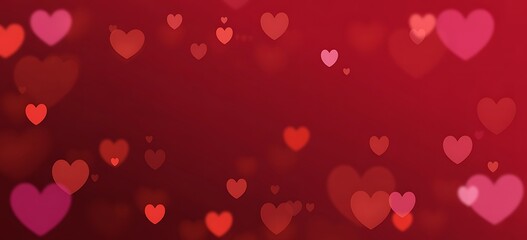 Soft focus red hearts bokeh background for romantic celebrations and valentines day