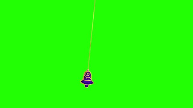 Animated Decorative Purple and Gold Bell Dropping Down on Green Screen. Seamless Loop 2D Cartoon Graphic for Holiday, Celebration, or Festive Videos.