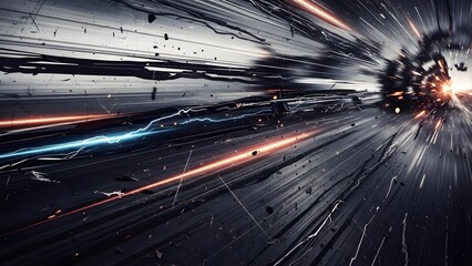 Abstract High-Speed Warp Tunnel with Energetic Light Trails and Particles perfect for website banner, technology articles, digital marketing, presentation