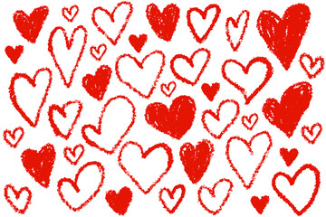 Big set of red grunge hearts. Design elements for Valentine's day. Vector illustration heart shapes.