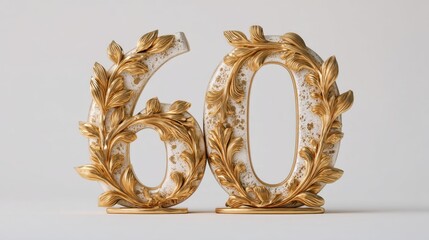 A beautifully crafted display featuring the number 60 in a golden floral design. This decorative piece is perfect for celebrating anniversaries or milestone events in an elegant setting.