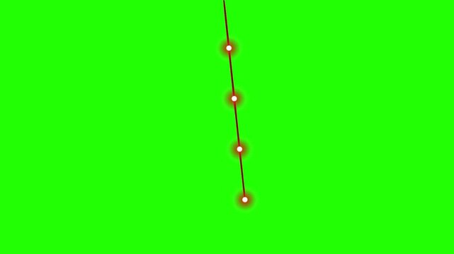 Animated Vertical Line of Hanging Lights or Beads on Green Screen. Seamless Loop Simple Decoration Element for Chroma Key Video Compositing.