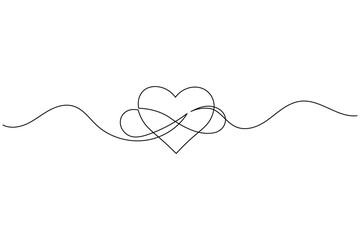 Continuous line drawing of heart and infinity symbol abstract art