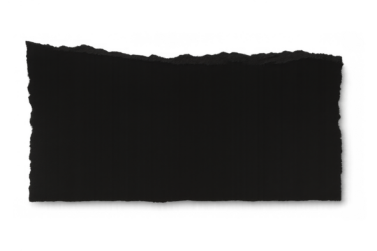 Torn black paper piece creating a rectangular shape with ripped edges, abstract blank scrap material on transparent background - Powered by Adobe