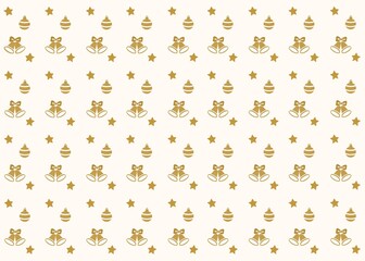 Golden Christmas Pattern Seamless Festive Bells, Stars, Ornaments Illustration Background