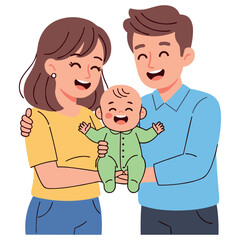 Obraz premium Happy caucasian family with baby celebrating together with smiles
