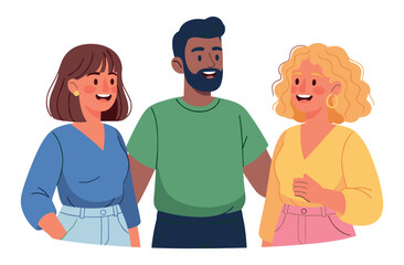 Obraz premium Cartoon group of young adults smiling: diverse friends enjoying time together