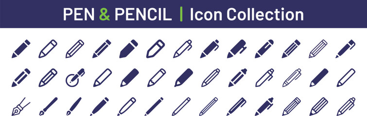 pen, pencil, icon, writing, drawing, stationery, office, supply, tool, education, design, graphic, vector, set, collection, black, white background, illustration, calligraphy, fountain pen, ballpoint 