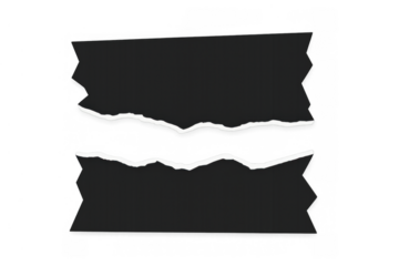 Ripped black paper sheet creating a torn edge effect, separating elements with transparent background providing copy space