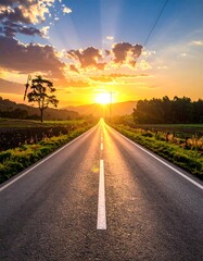 Obraz premium Scenic country road at sunset (1)