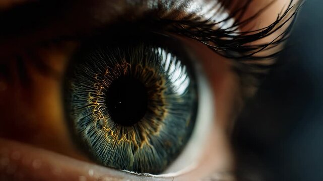 Macro shot of a human eye with detailed iris and eyelashes