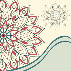 Intricate mandala design with floral elements and wavy border